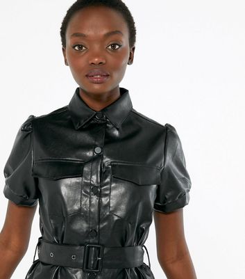 Black Leather Look Shirt Dress Sale, 56 