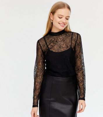 Image of Noisy May Black Lace High Neck Top New Look