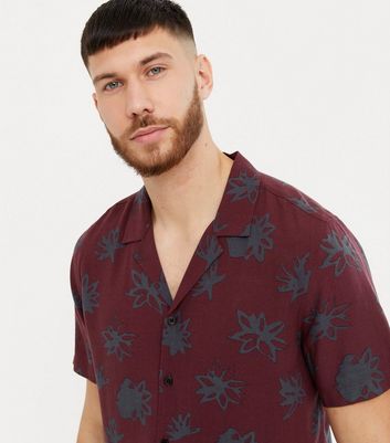 Burgundy Floral Short Sleeve Shirt 