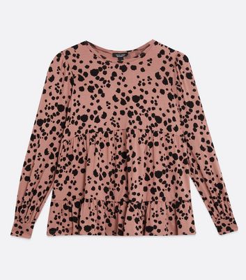Image of Maternity Pink Spot Tiered Peplum Top New Look