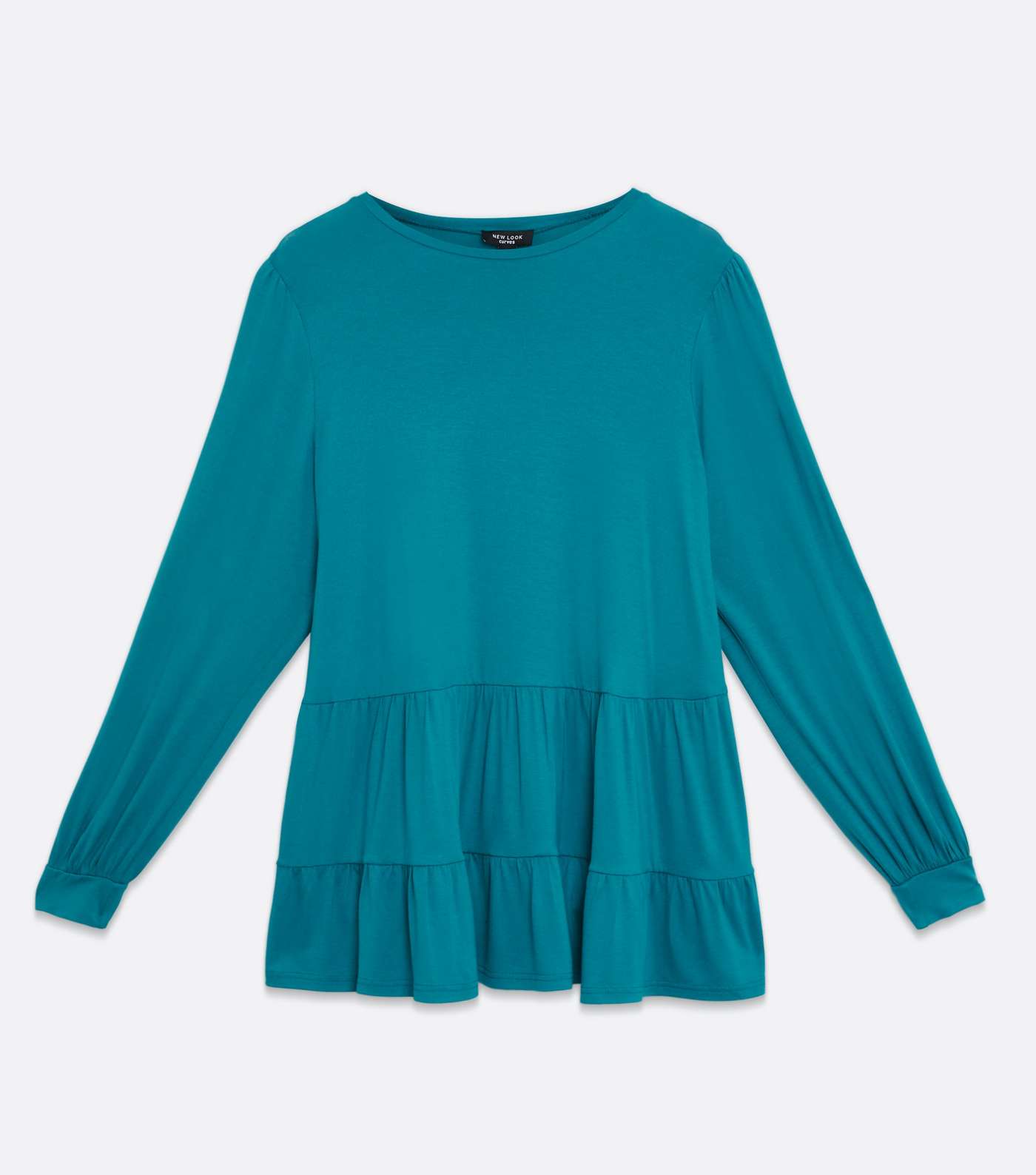 Curves Turquoise Tiered Hem Puff Sleeve Top Image 5