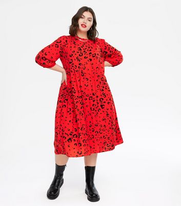 Plus size red 2025 leopard print dress