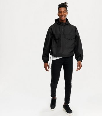 Black Hooded Oversized Utility Jacket 