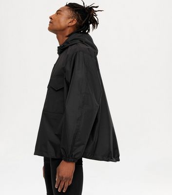 Black Hooded Oversized Utility Jacket 