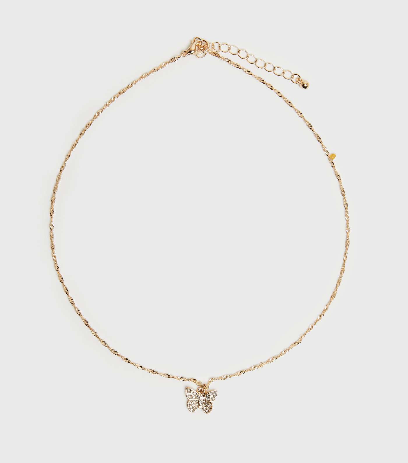 Gold Diamanté Butterfly Pendant Necklace 