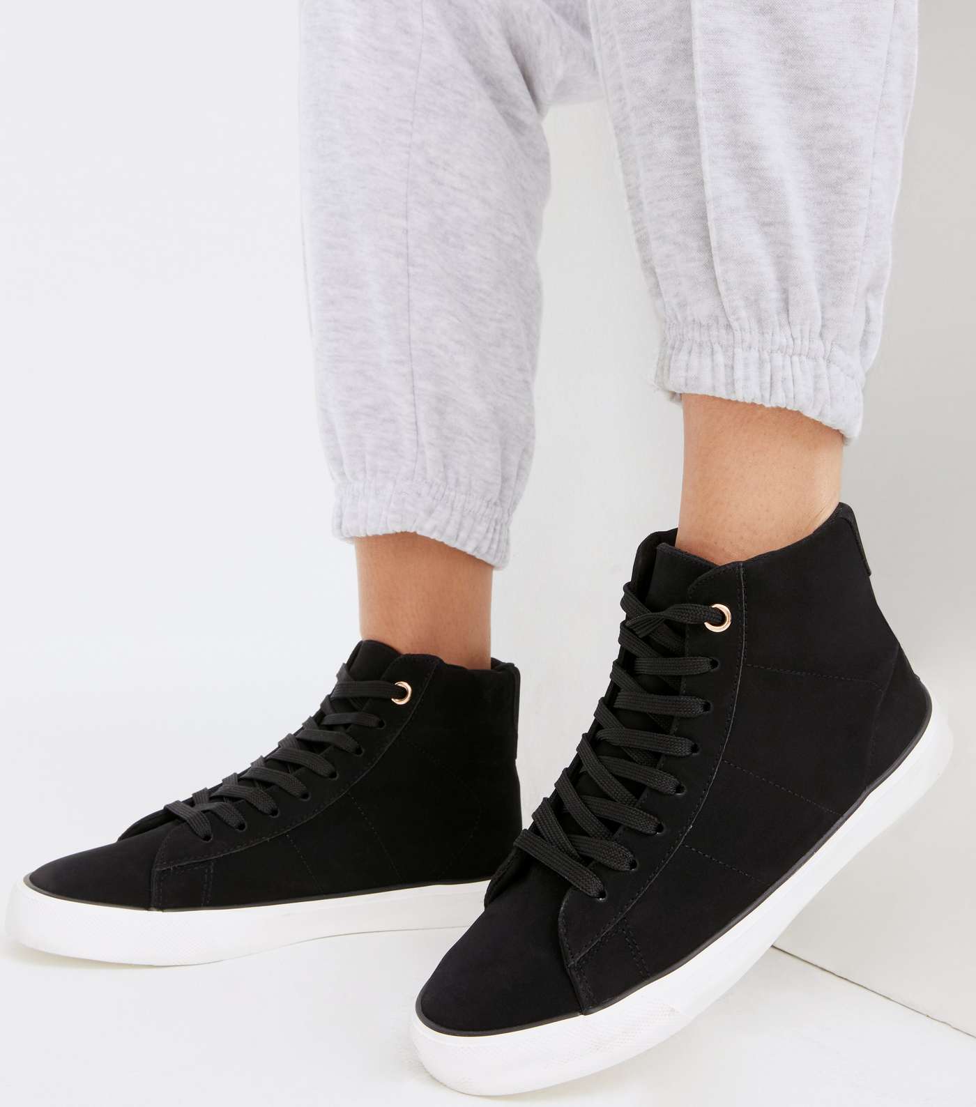 Black Suedette High Top Trainers Image 2