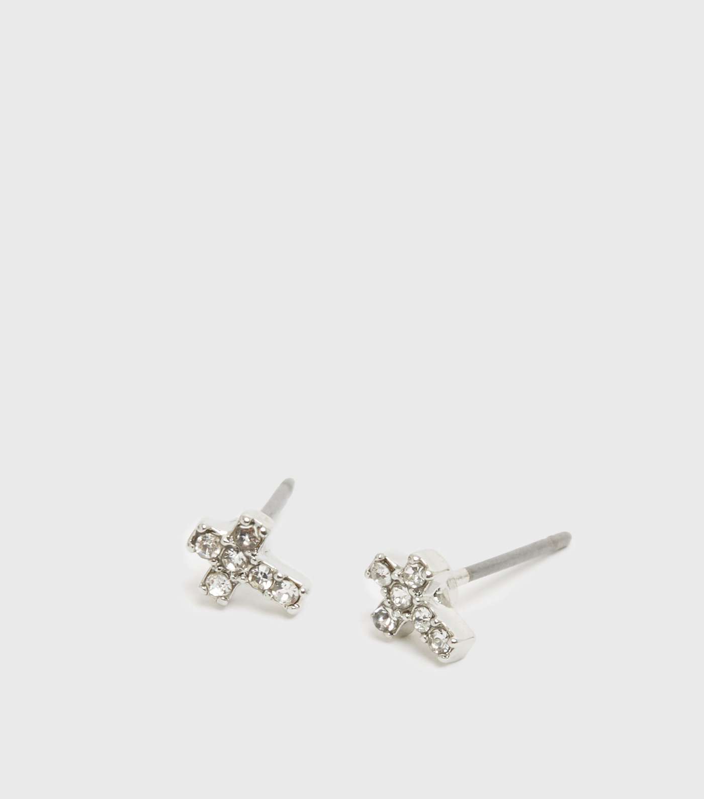 Silver Diamanté Cross Stud Earrings Image 3
