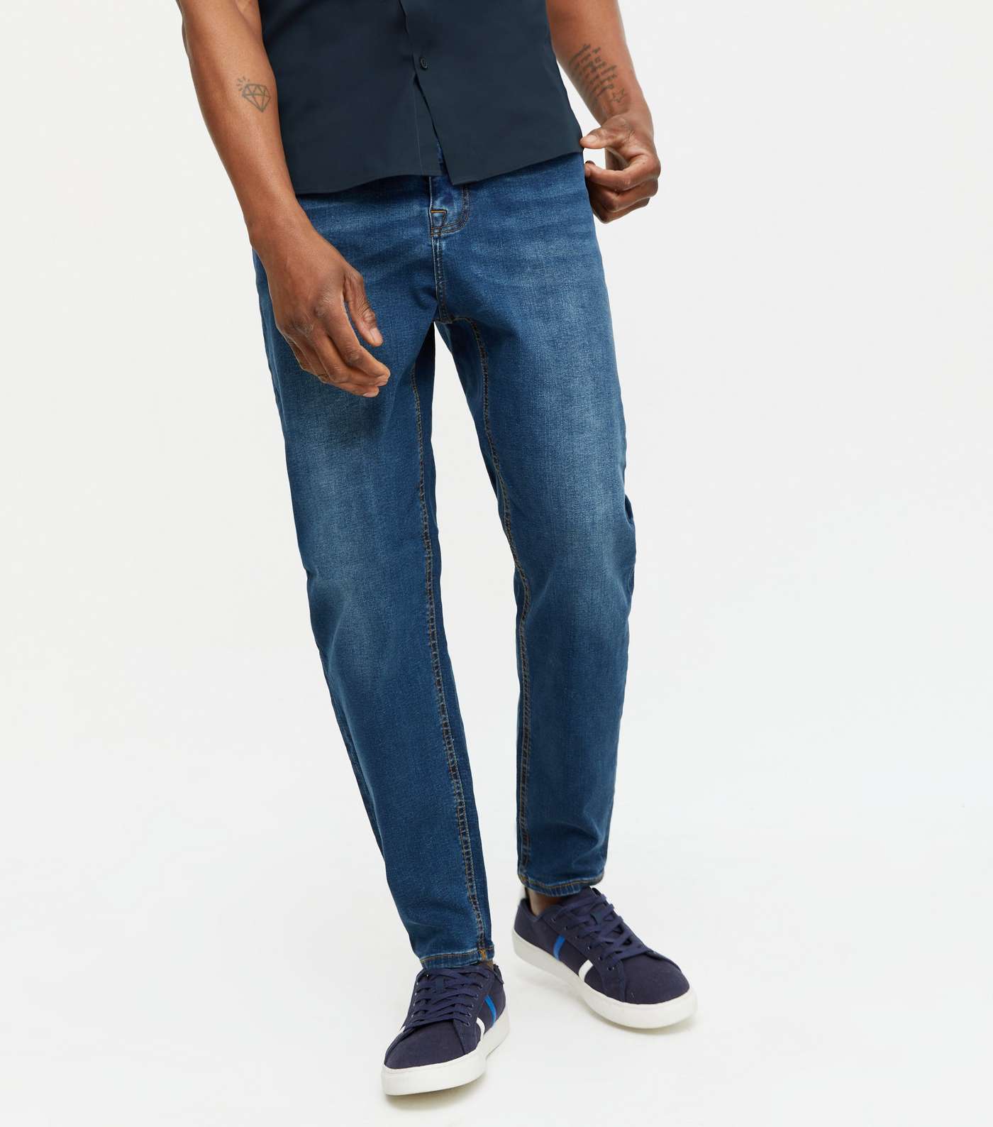 Blue Mid Wash Tapered Leg Jeans Image 2