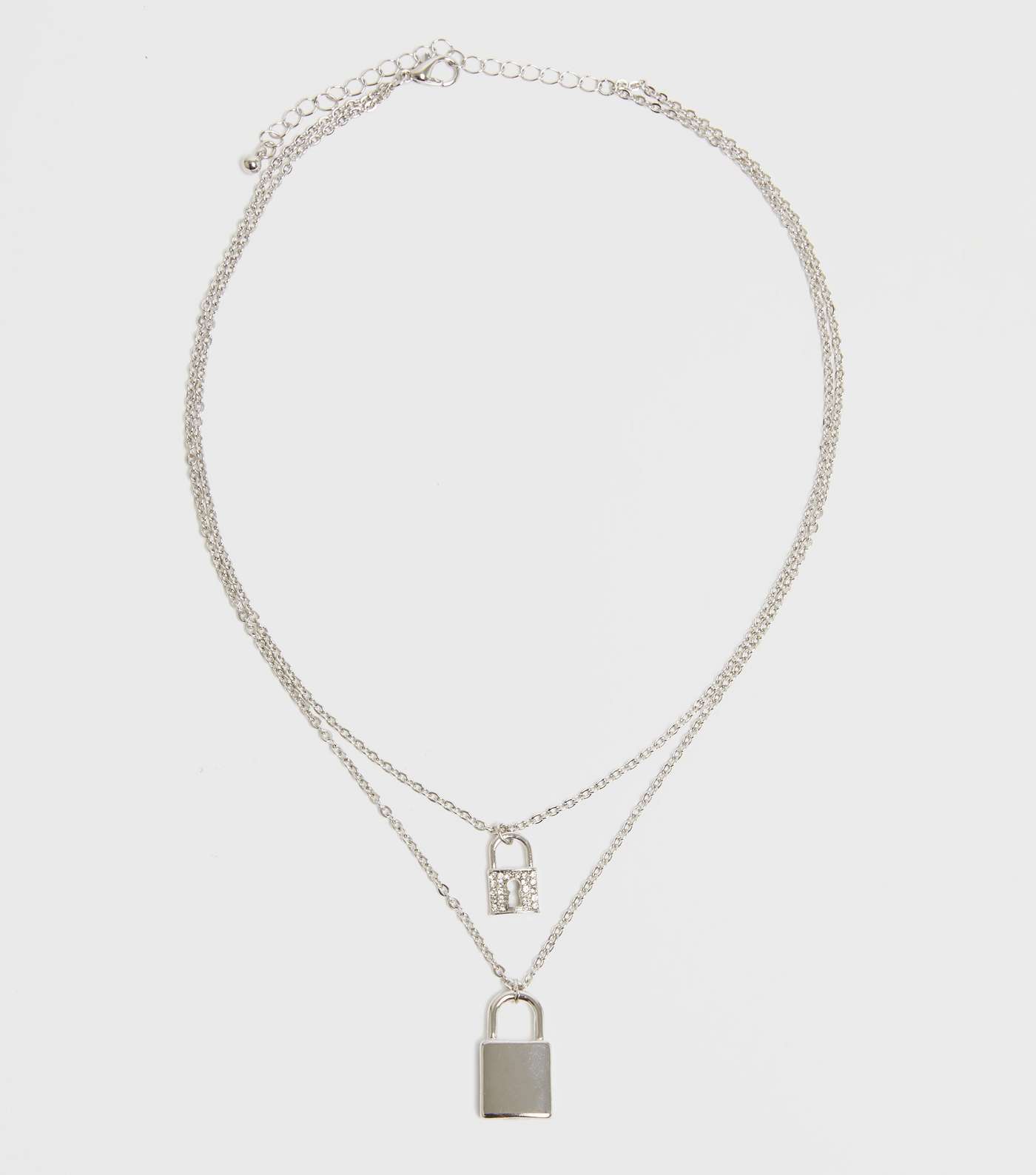 Silver Double Diamanté Padlock Layered Necklace