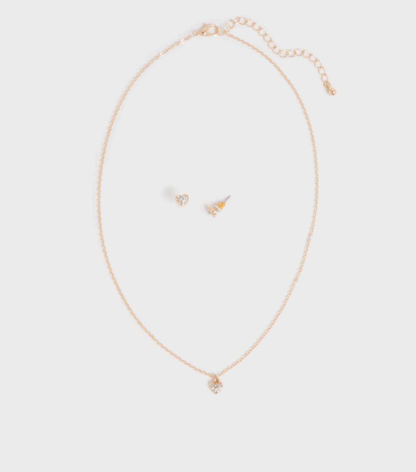 Gold Diamanté Heart Necklace and Earrings Set