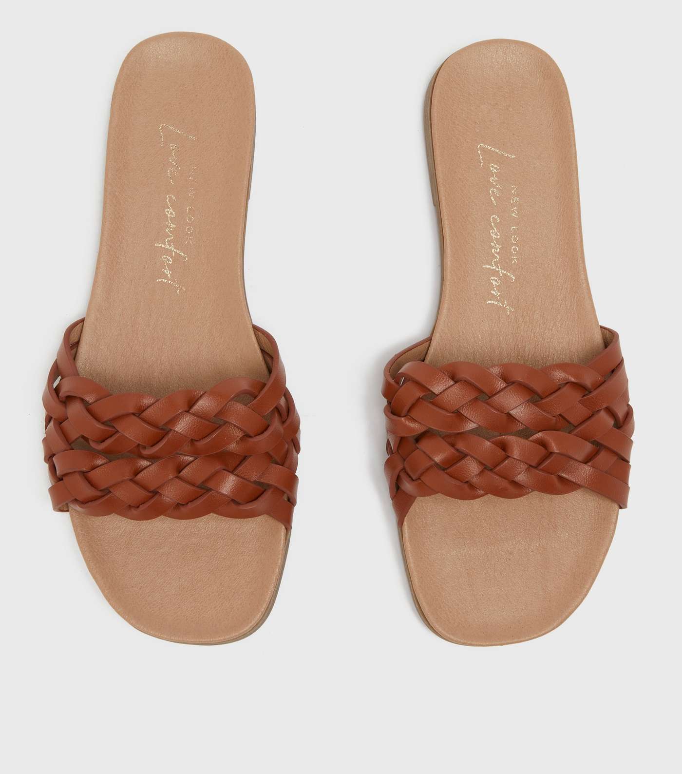 Wide Fit Tan Woven Strap Sliders 