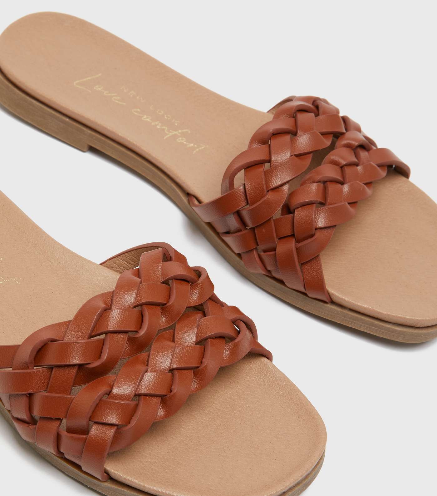 Wide Fit Tan Woven Strap Sliders  Image 3