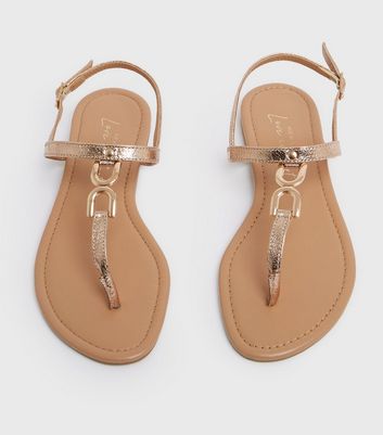 Rose Gold Chain Trim Strappy Flat Sandals New Look