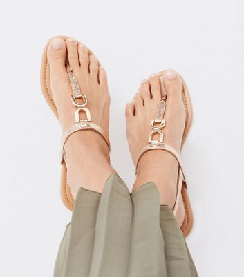 shop for Rose Gold Chain Trim Strappy Flat Sandals New Look Vegan at Shopo