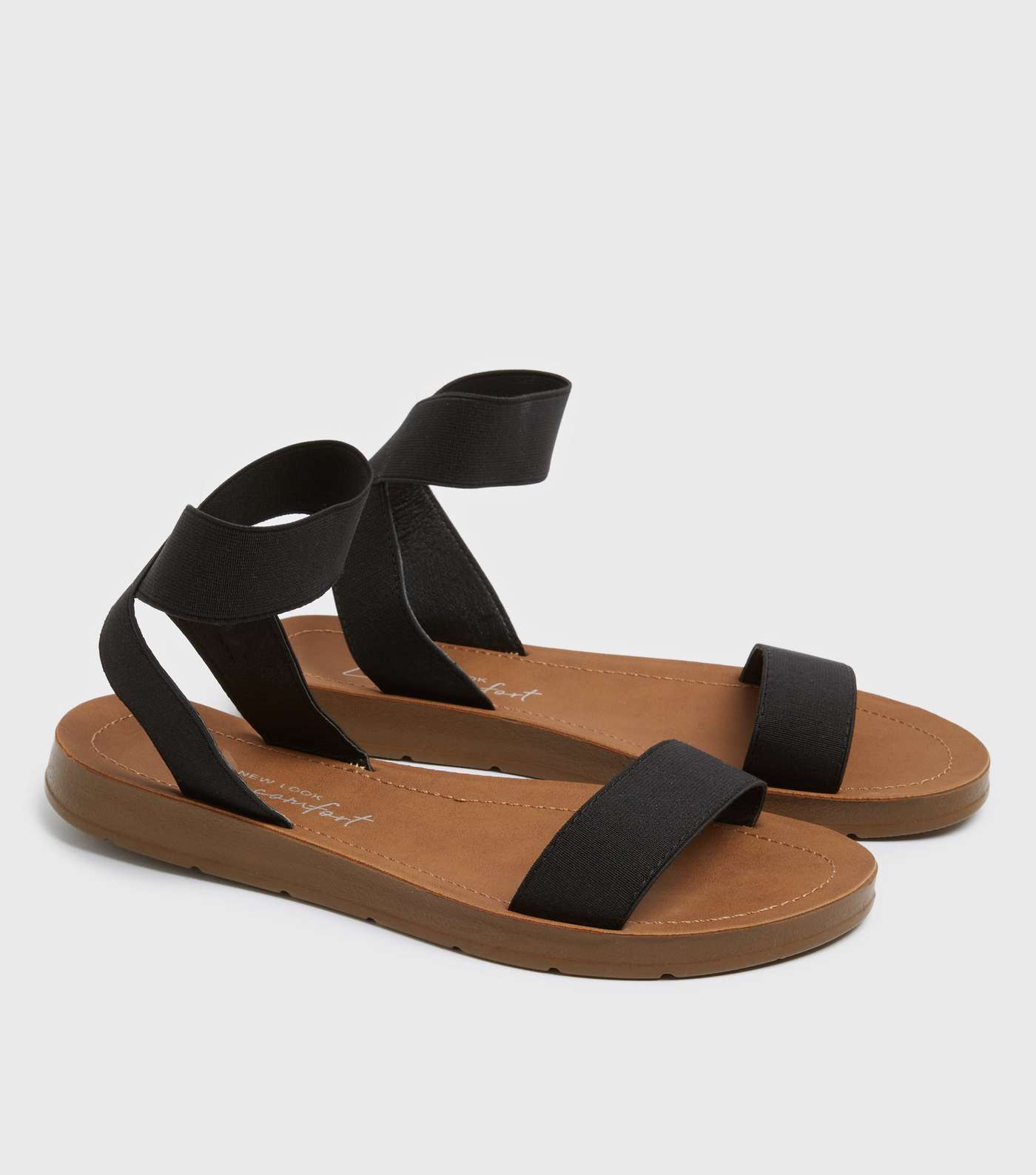 Black Elasticated Strap Footbed Sandals  Image 3