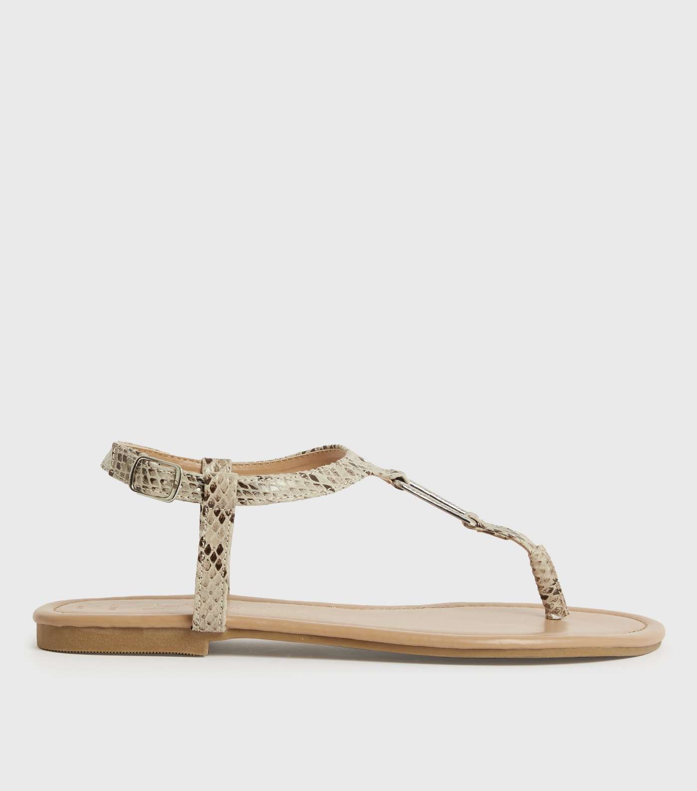 Wide Fit Stone Faux Snake Metal Trim Flat Sandals Image 3