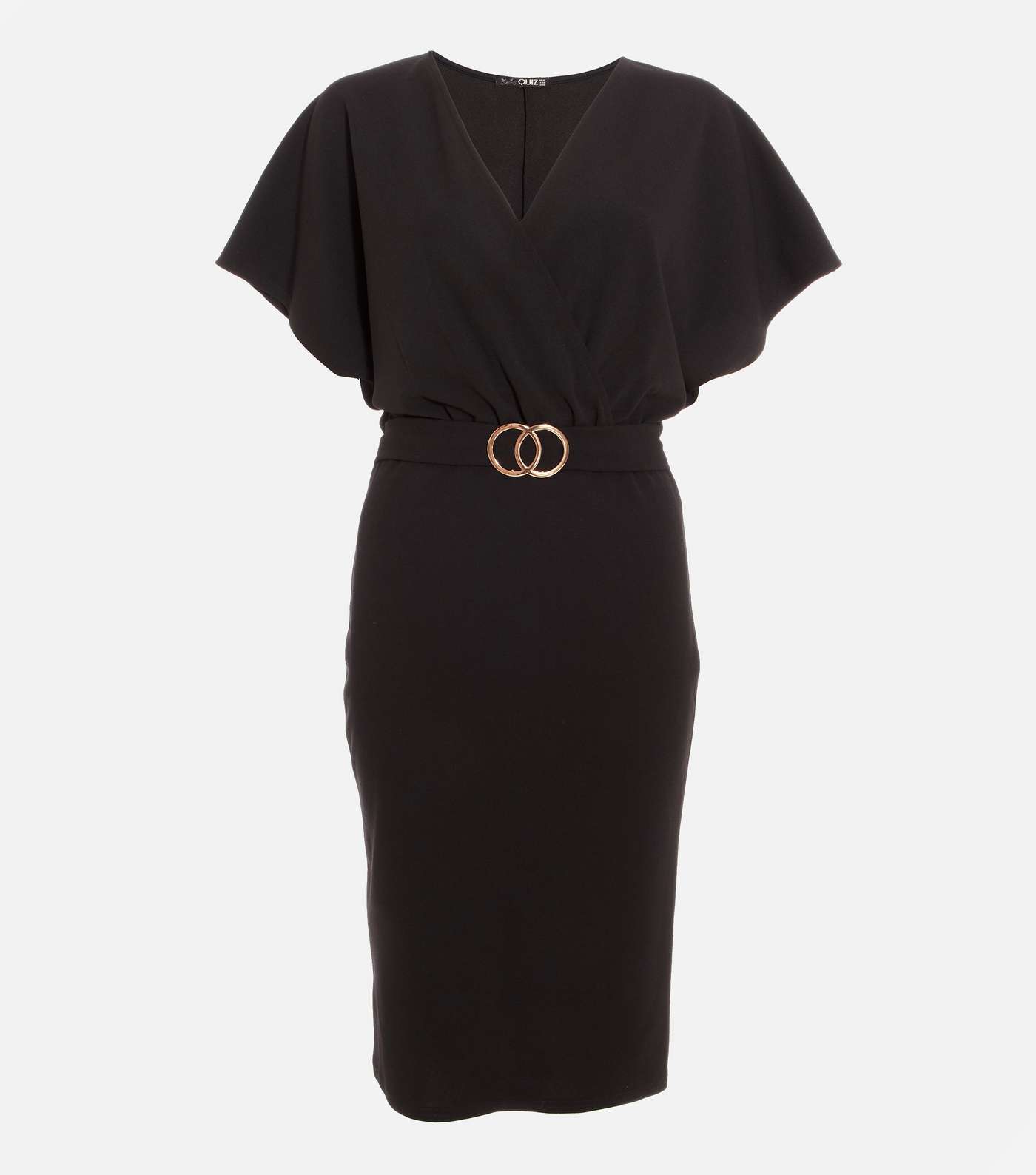QUIZ Black Belted Buckle Wrap Bodycon Dress Image 4