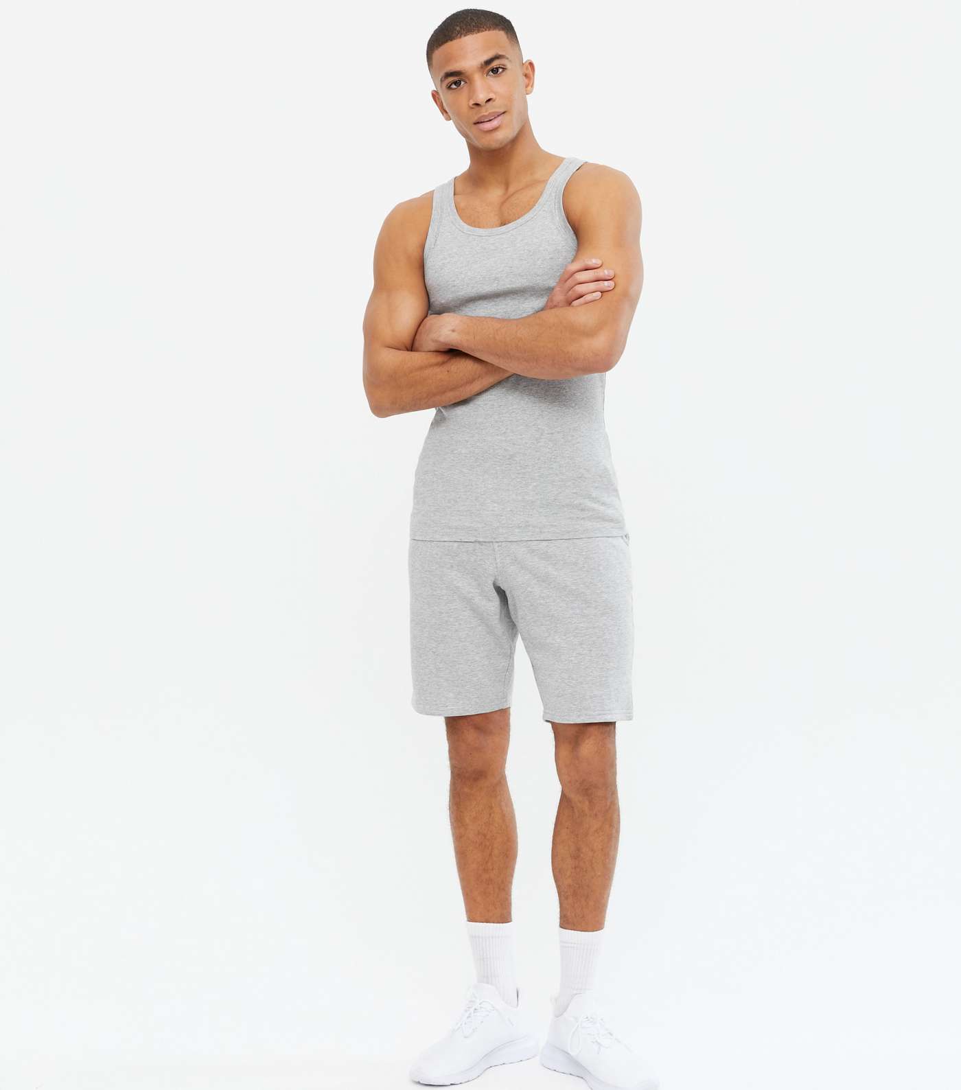 Grey Marl Ribbed Jersey Muscle Fit Vest Image 2