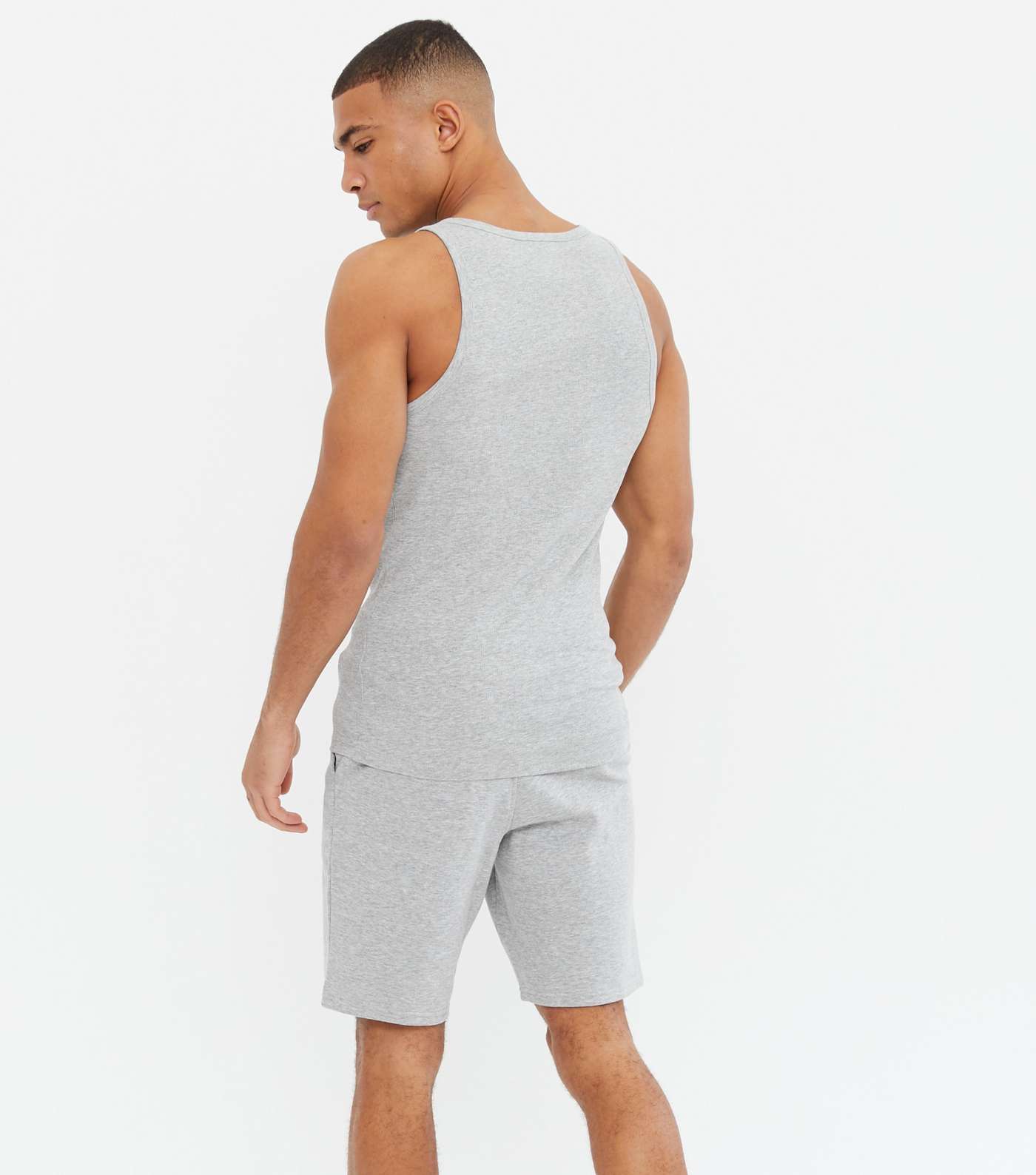 Grey Marl Ribbed Jersey Muscle Fit Vest Image 4