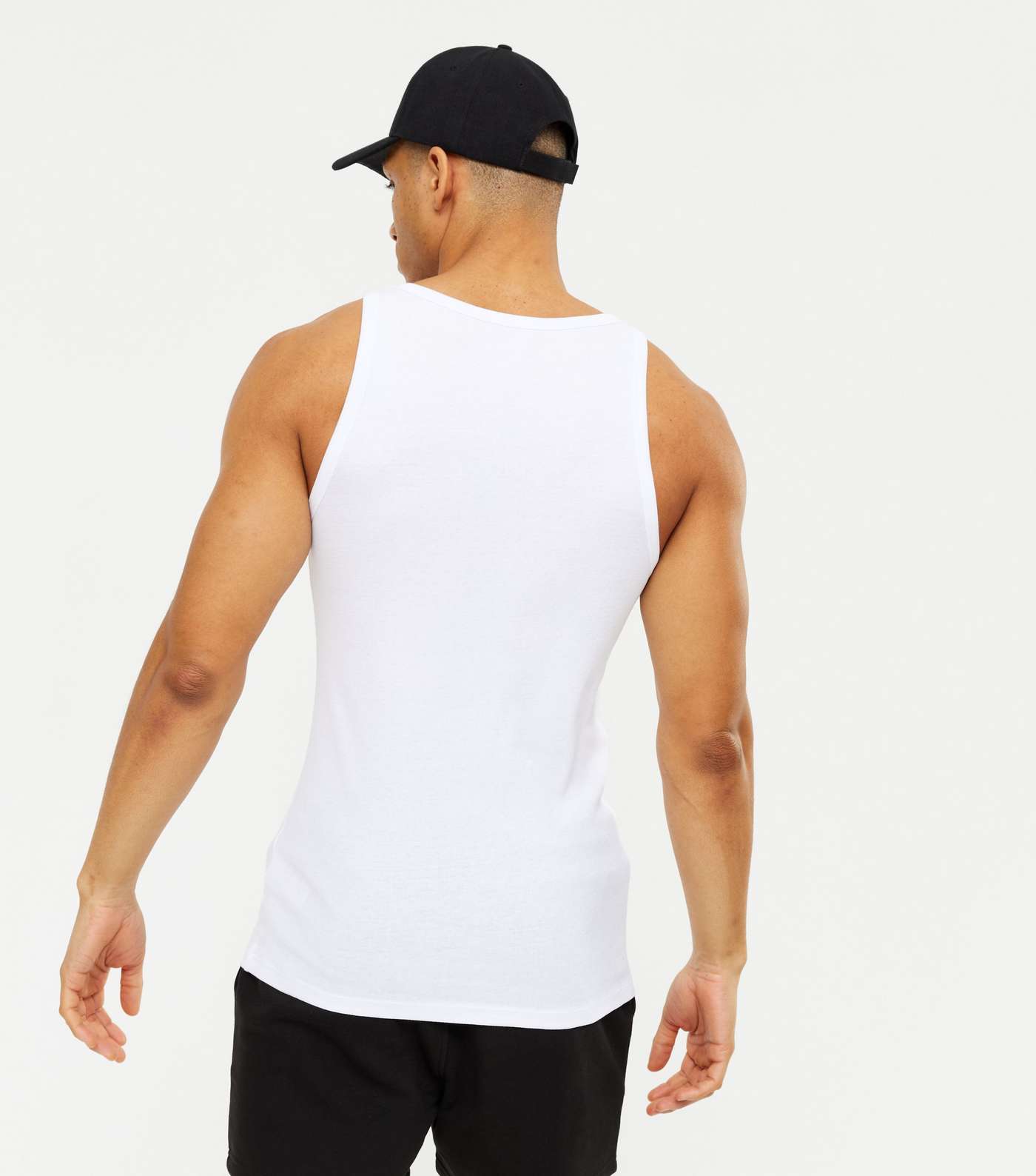 White Ribbed Jersey Muscle Fit Vest Image 4