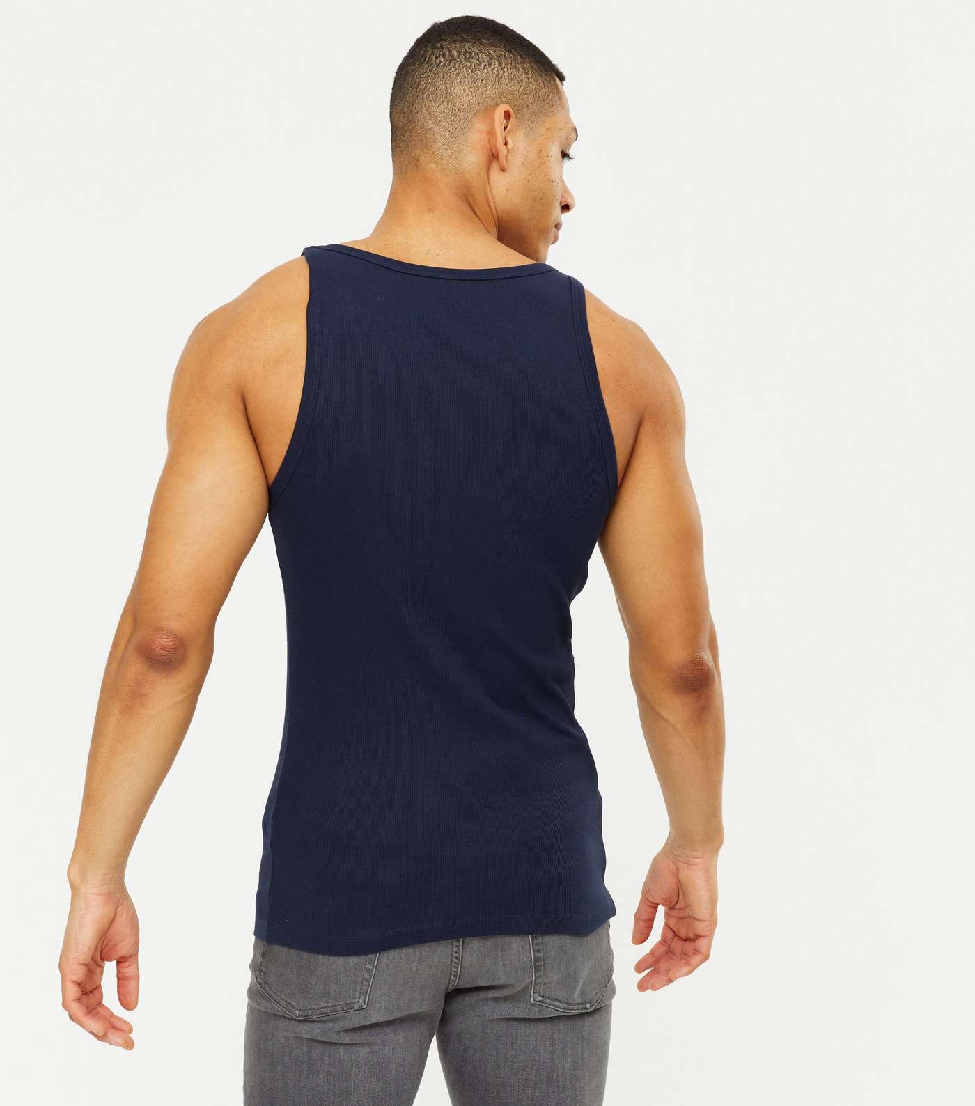 Navy Ribbed Jersey Muscle Fit Vest Image 4