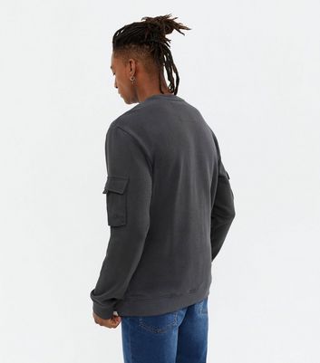 Men's Only & Sons Dark Grey Utility Pocket Sweatshirt New Look