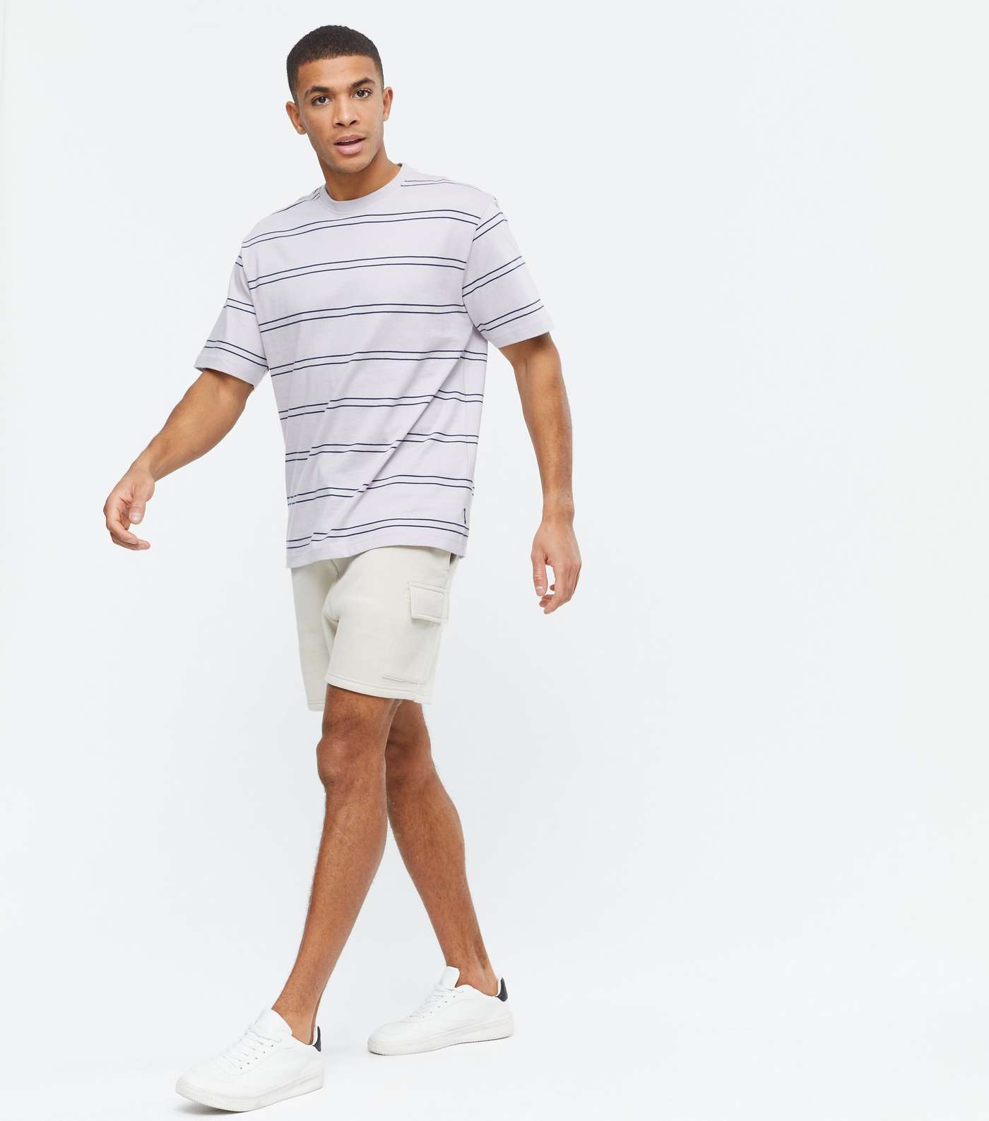 Only & Sons Pale Grey Stripe Oversized T-Shirt Image 2