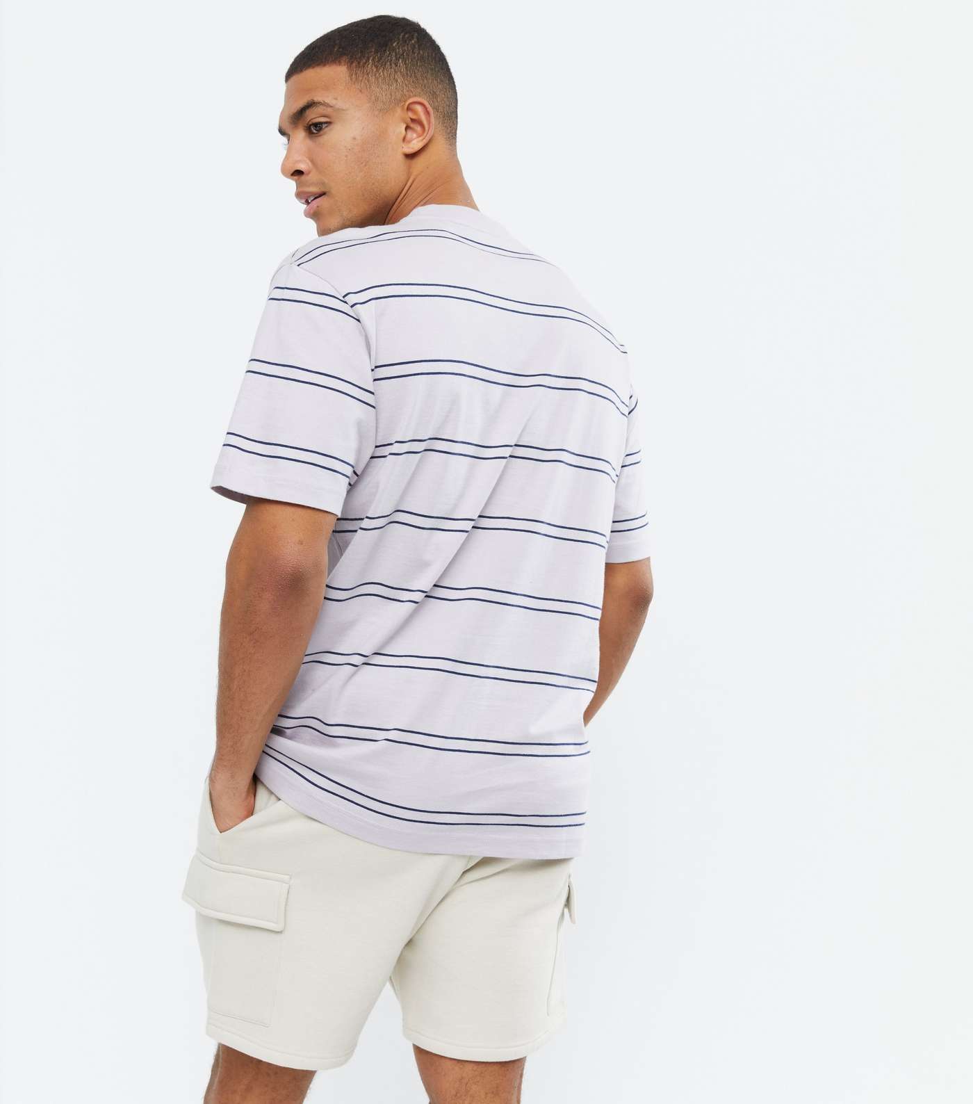 Only & Sons Pale Grey Stripe Oversized T-Shirt Image 4