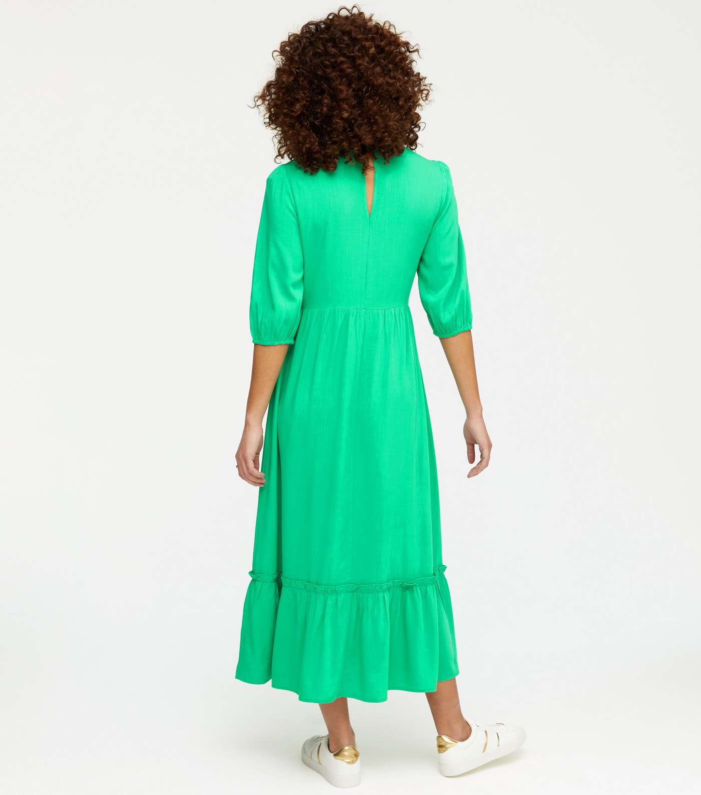 Green Shirred Frill Hem Midi Dress Image 3