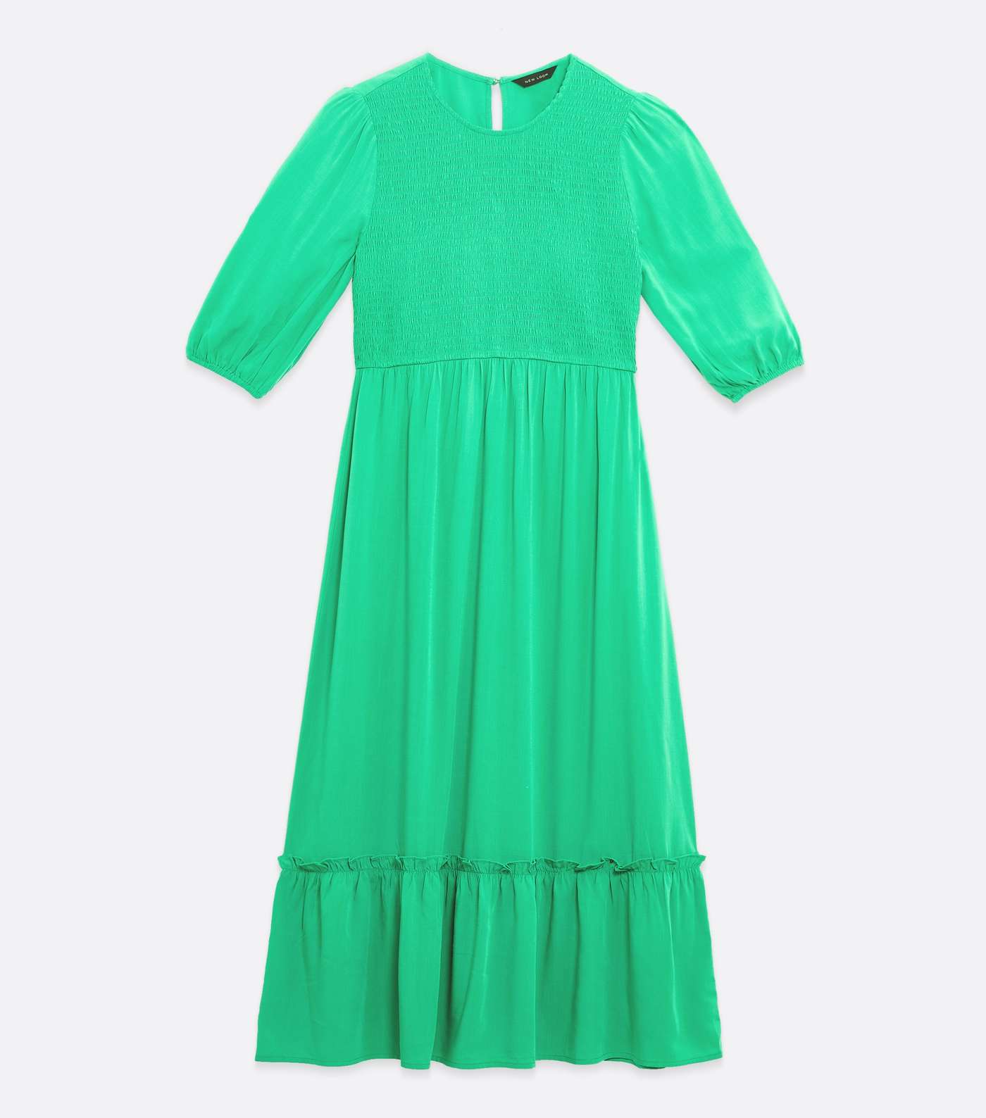 Green Shirred Frill Hem Midi Dress Image 5