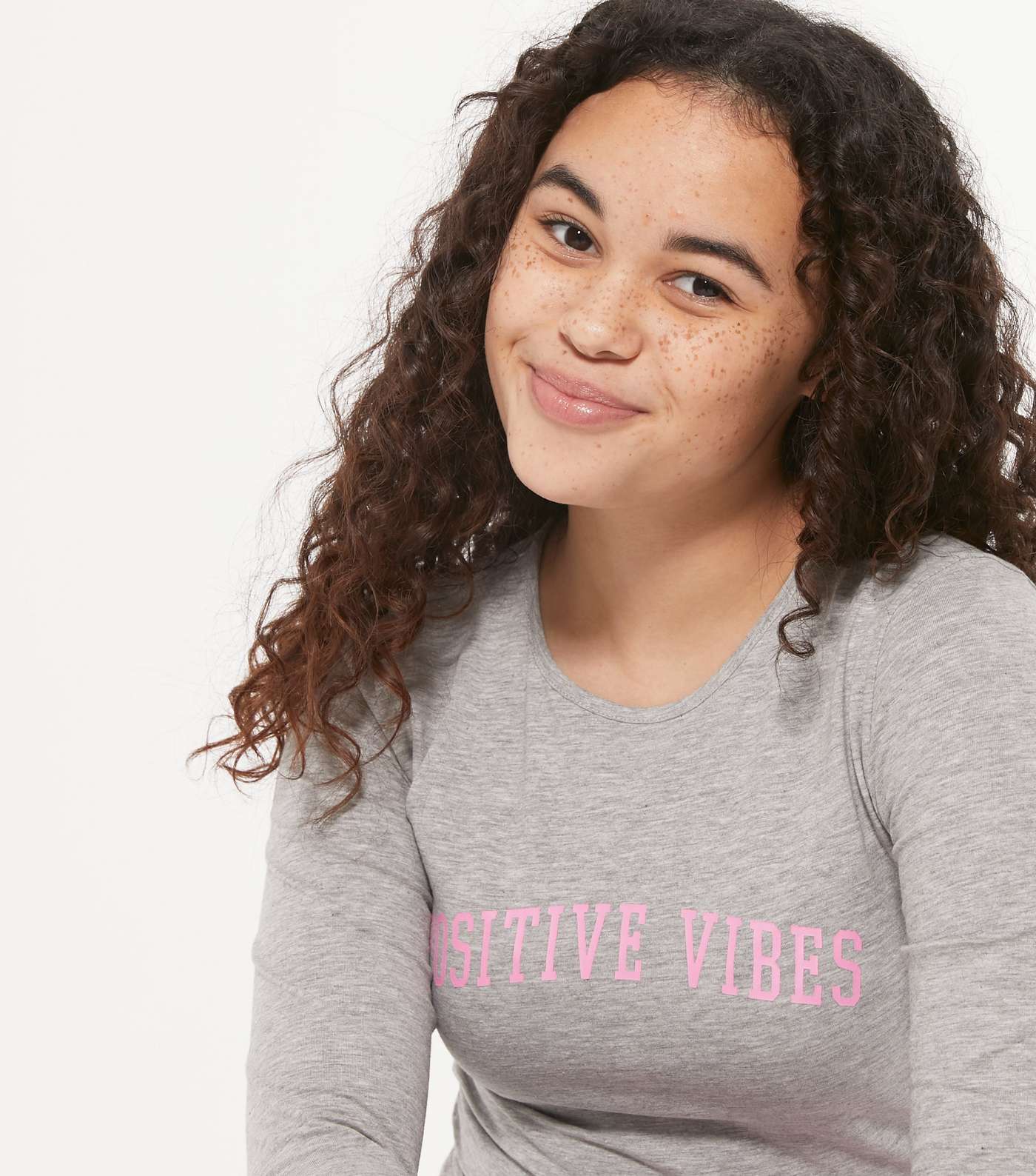 Girls Grey Positive Vibes Logo Top Image 4