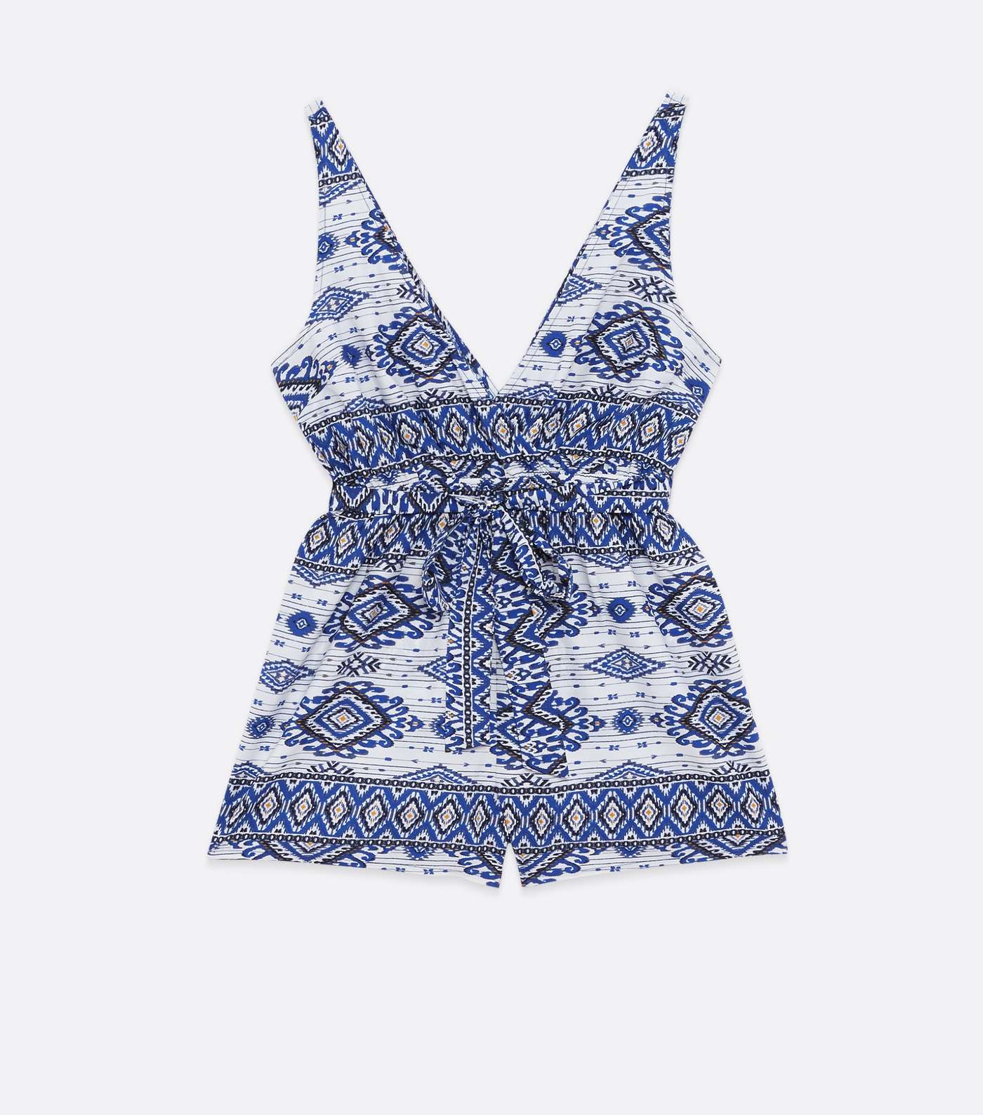 Blue Tile Print Tie Waist Beach Playsuit Image 5