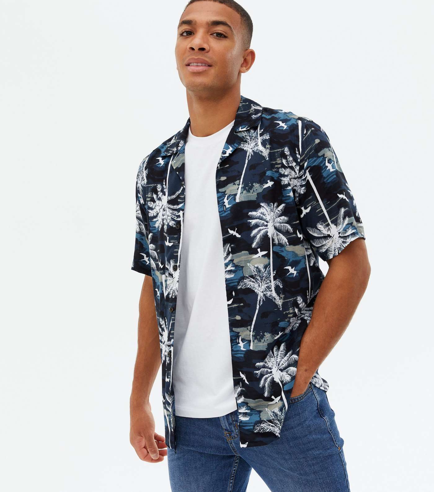 Only & Sons Navy Palm Short Sleeve Shirt Image 3