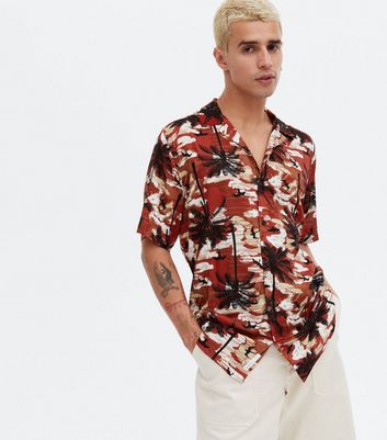 Only & Sons Dark Red Palm Short Sleeve Shirt | New Look