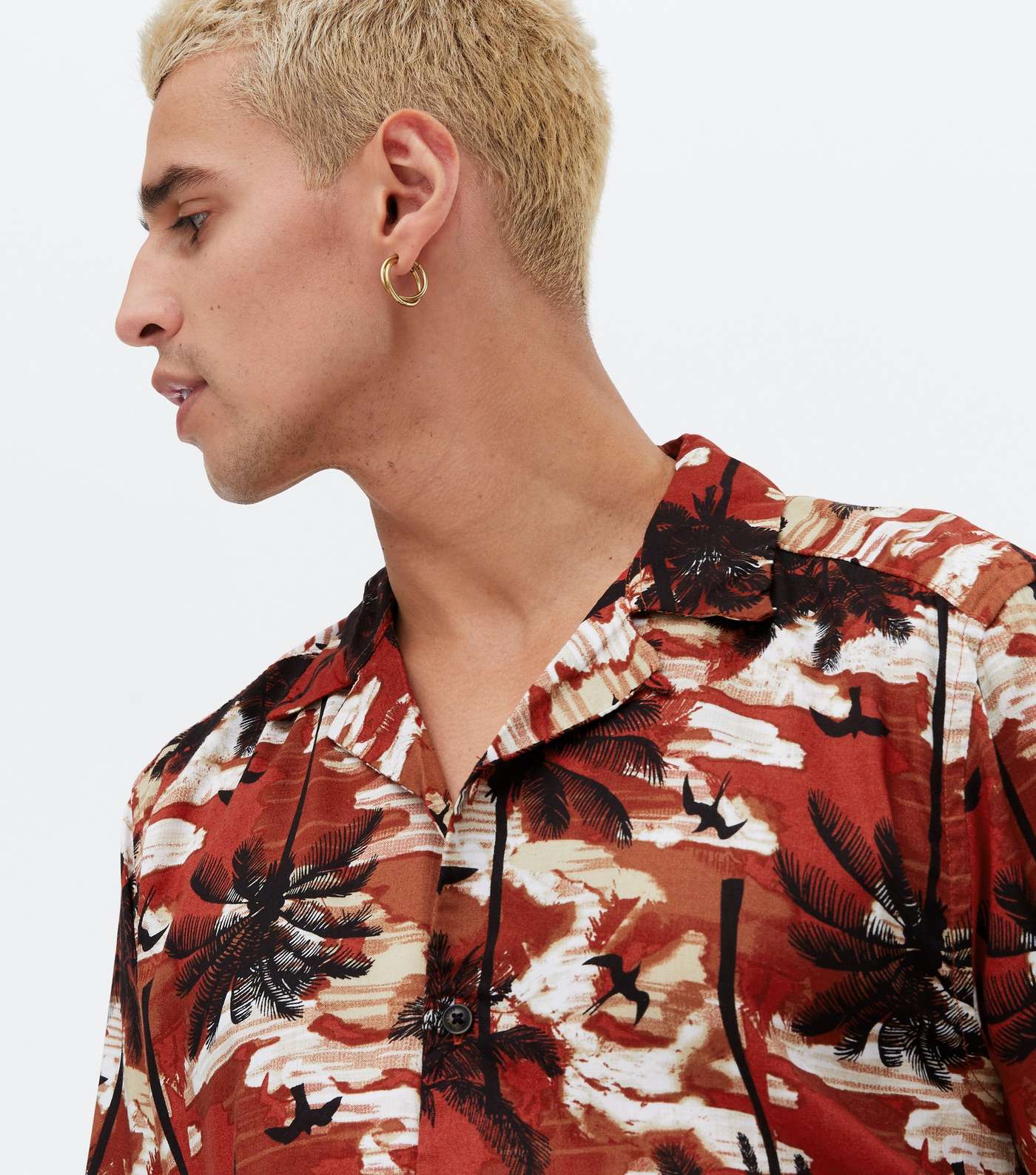 Only & Sons Dark Red Palm Short Sleeve Shirt Image 3