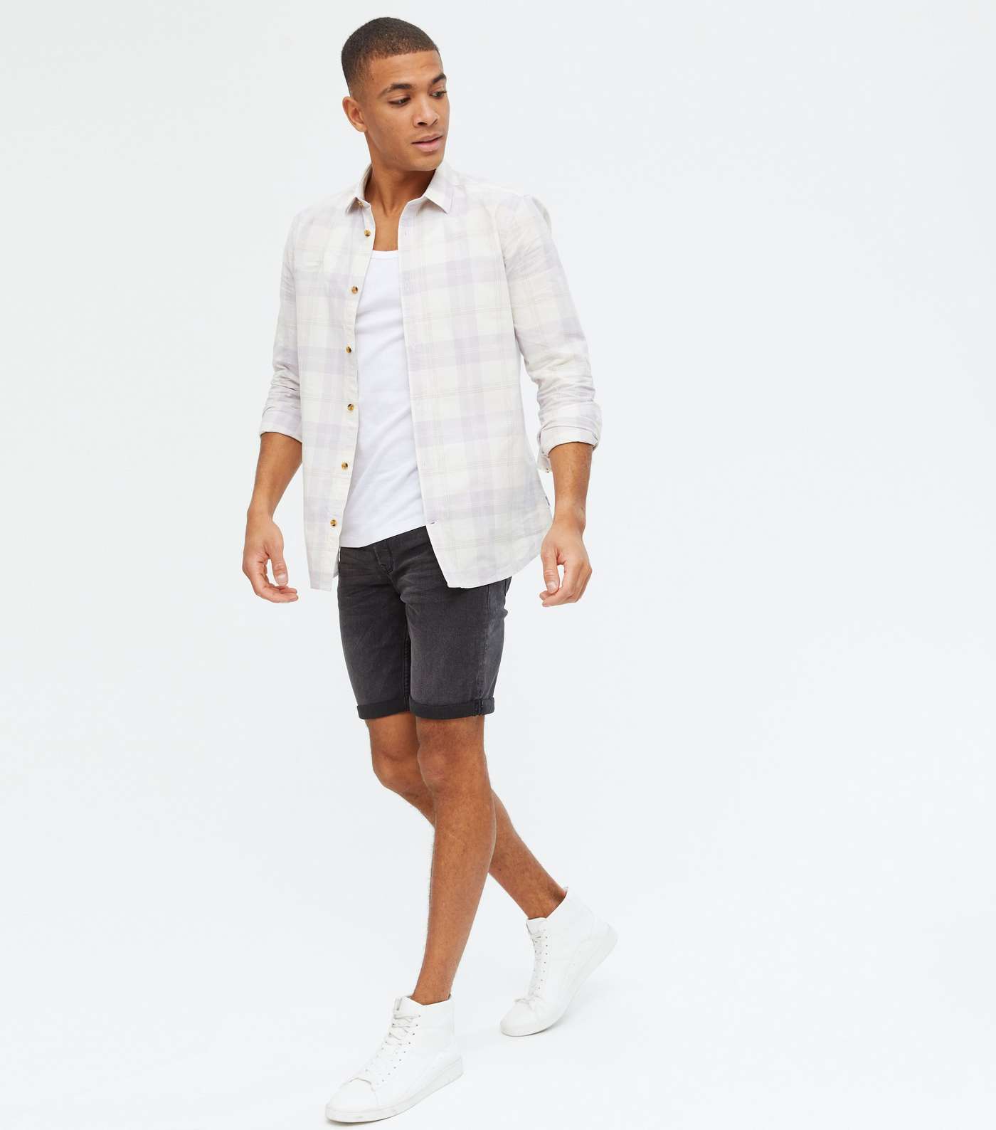 Only & Sons Pale Grey Check Long Sleeve Shirt Image 2