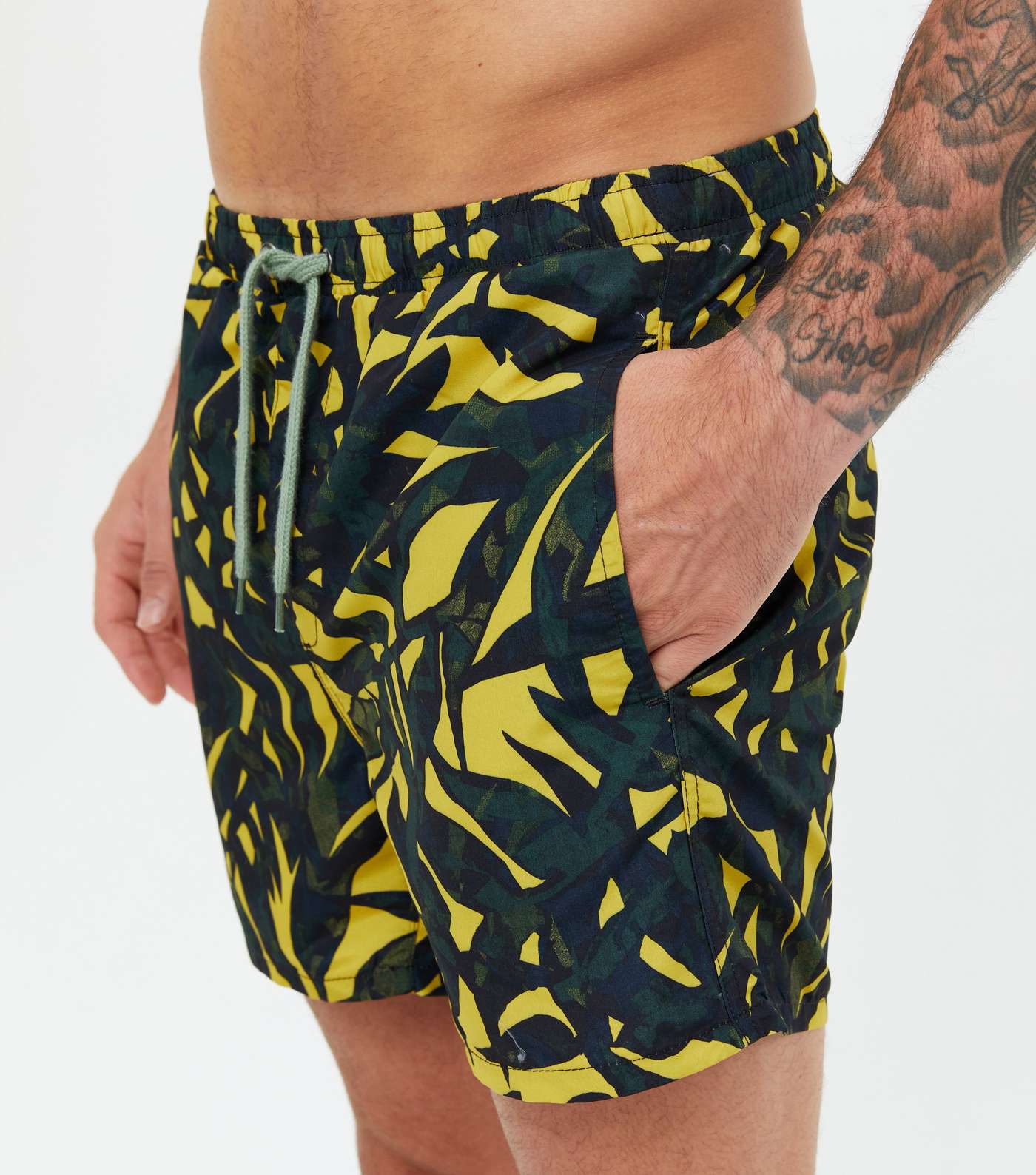 Only & Sons Yellow Leaf Print Swim Shorts Image 3