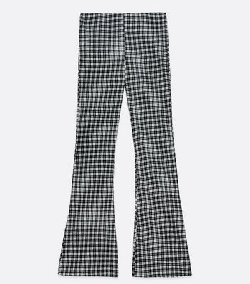 Image of Black Check Flared Trousers New Look