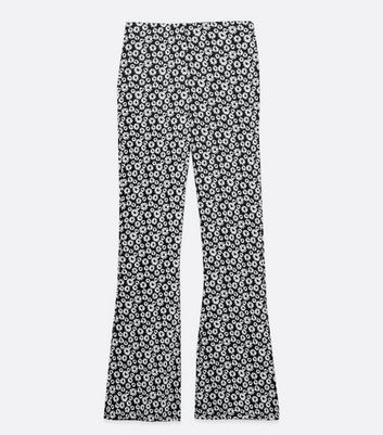 Image of Black Ditsy Floral Flared Trousers New Look