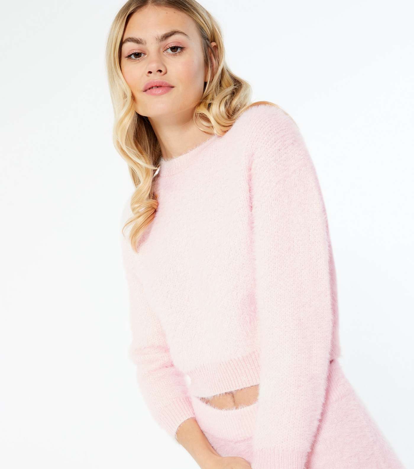 Mid Pink Fluffy Knit Long Sleeve Lounge Top 