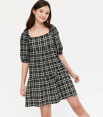 Check Square Neck Smock Dress 