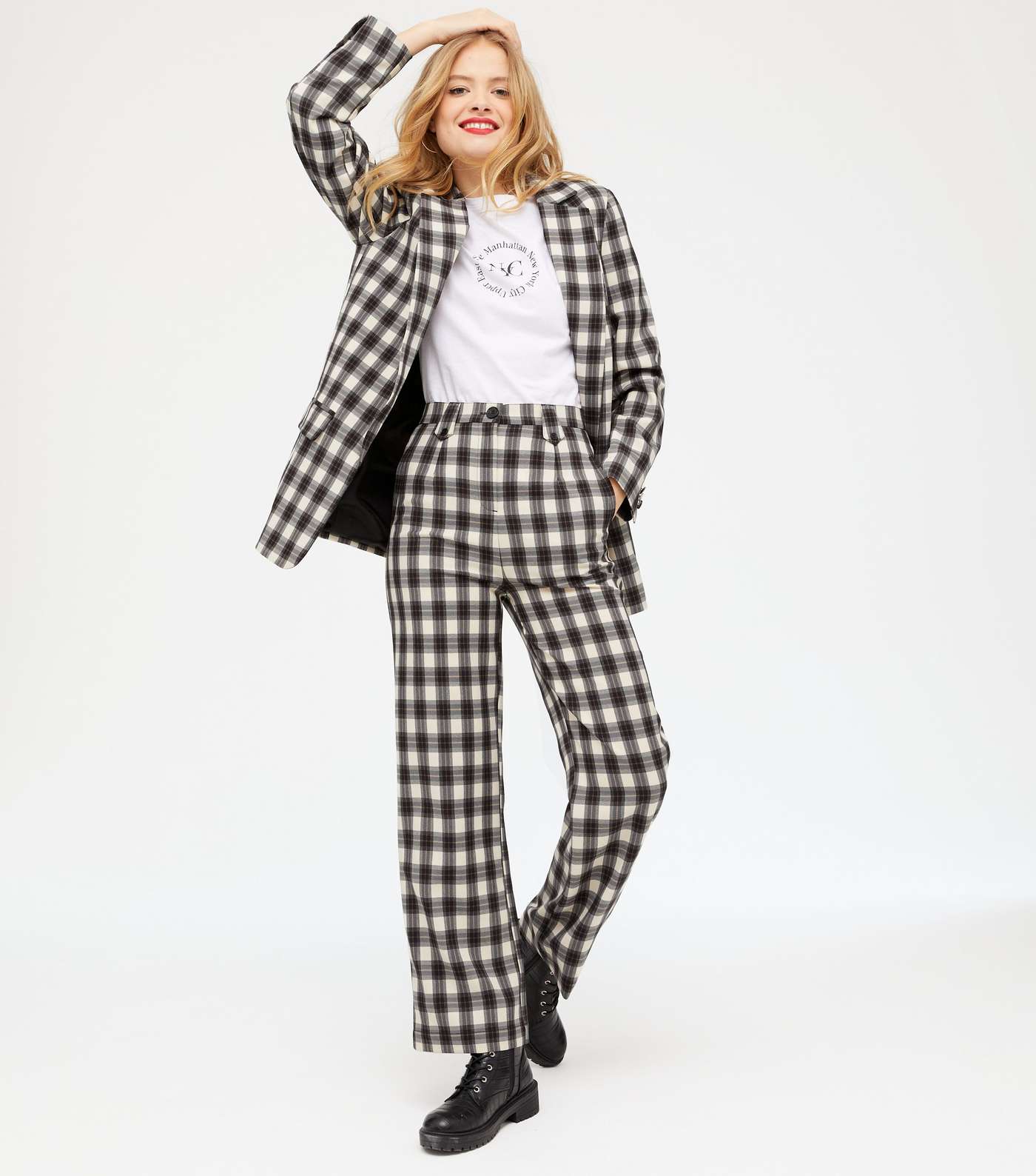 Off White Check Straight Leg Trousers