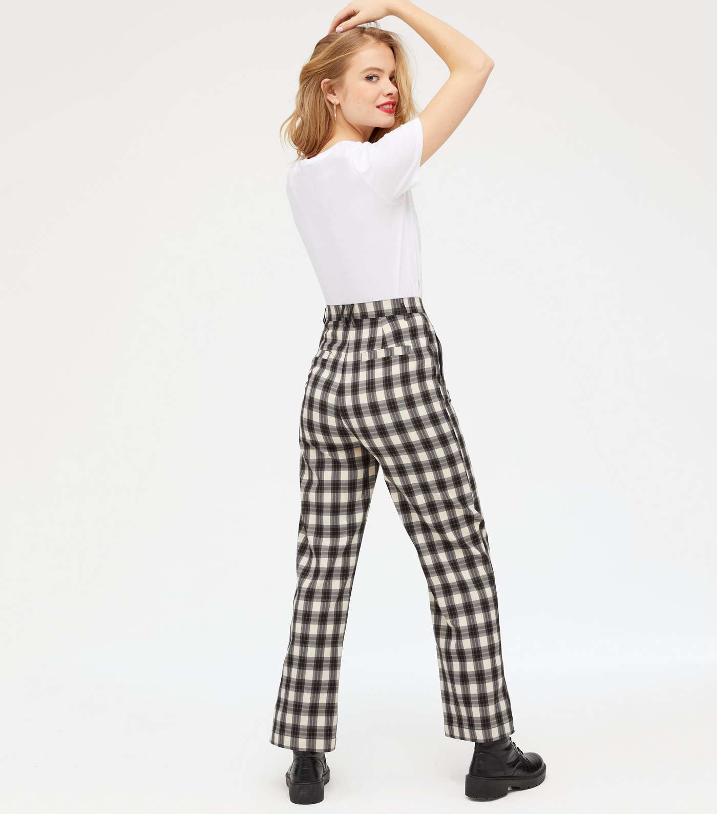 Off White Check Straight Leg Trousers Image 3