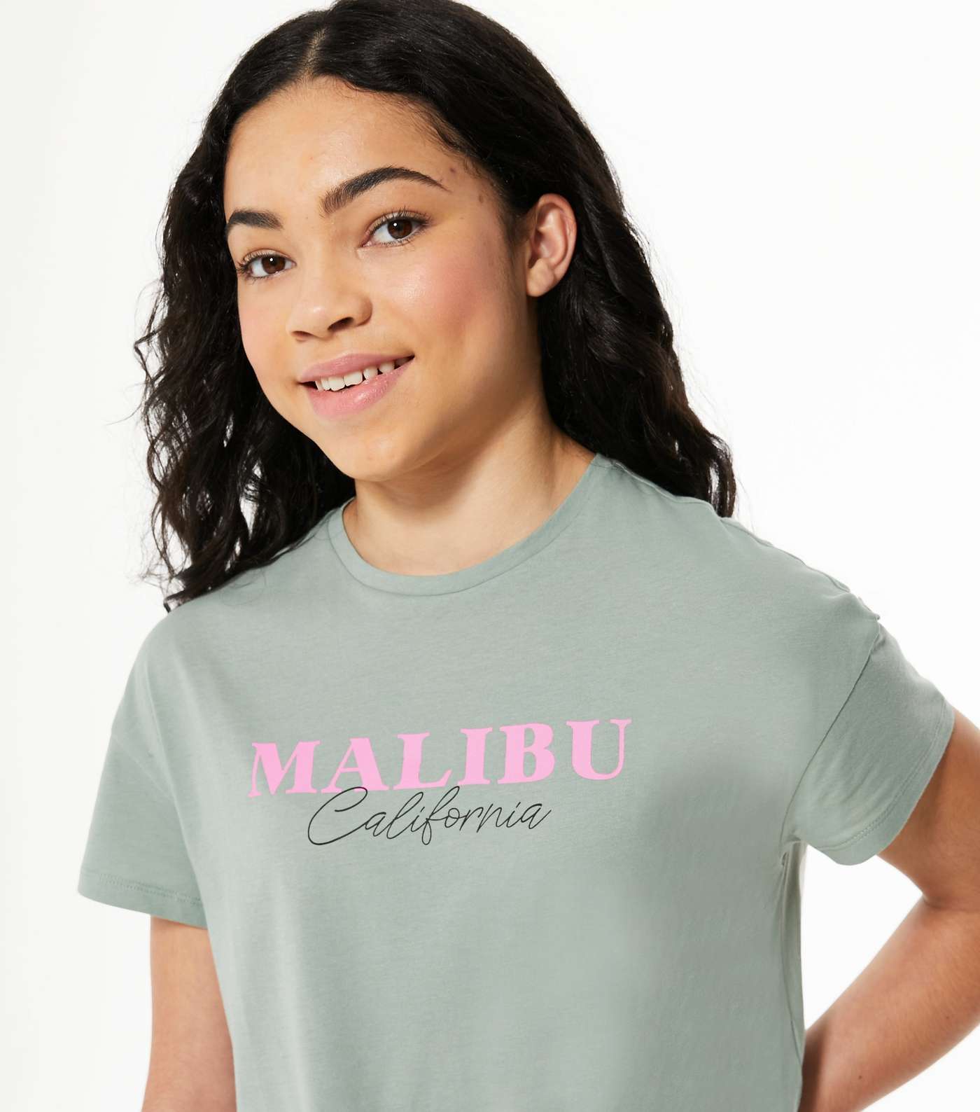 Girls Light Green Malibu Logo Tie Front T-Shirt Image 4