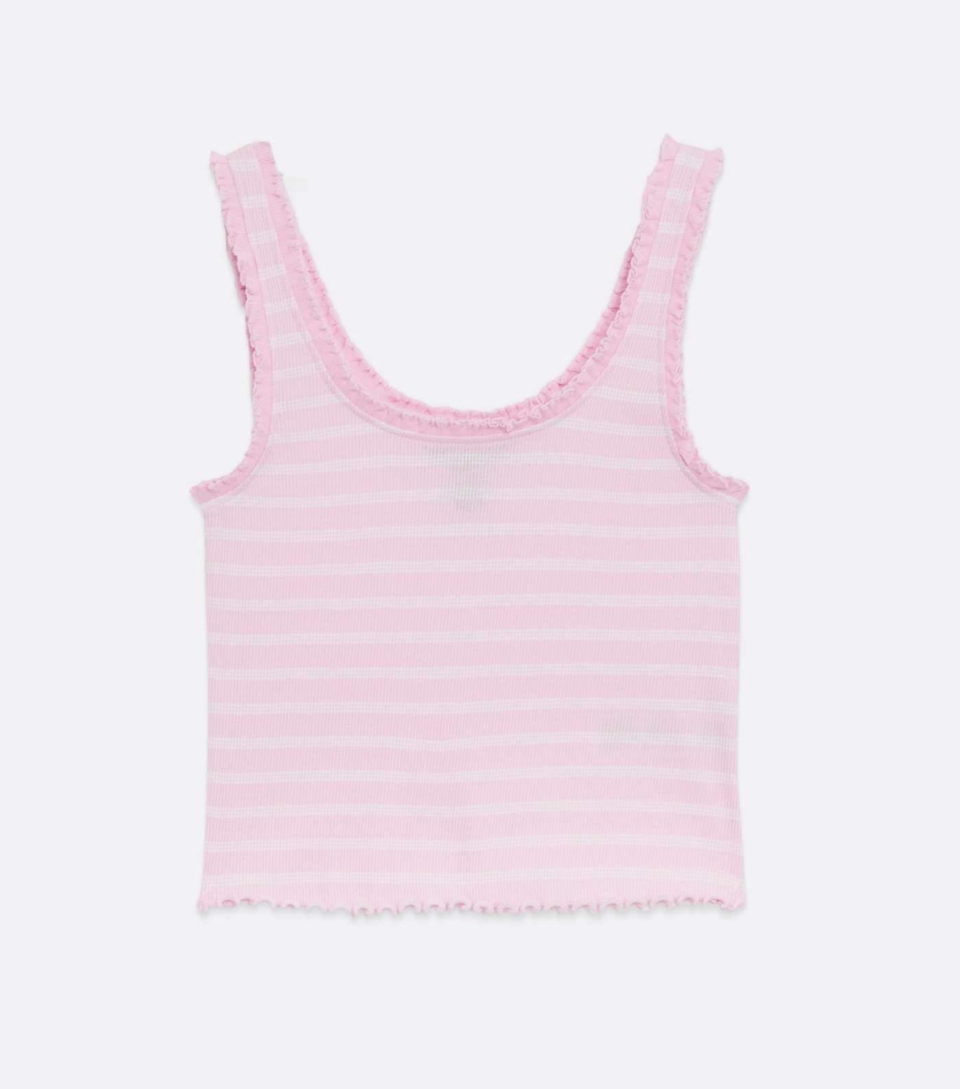 Girls Pink Stripe Ribbed Frill Trim Vest Image 5