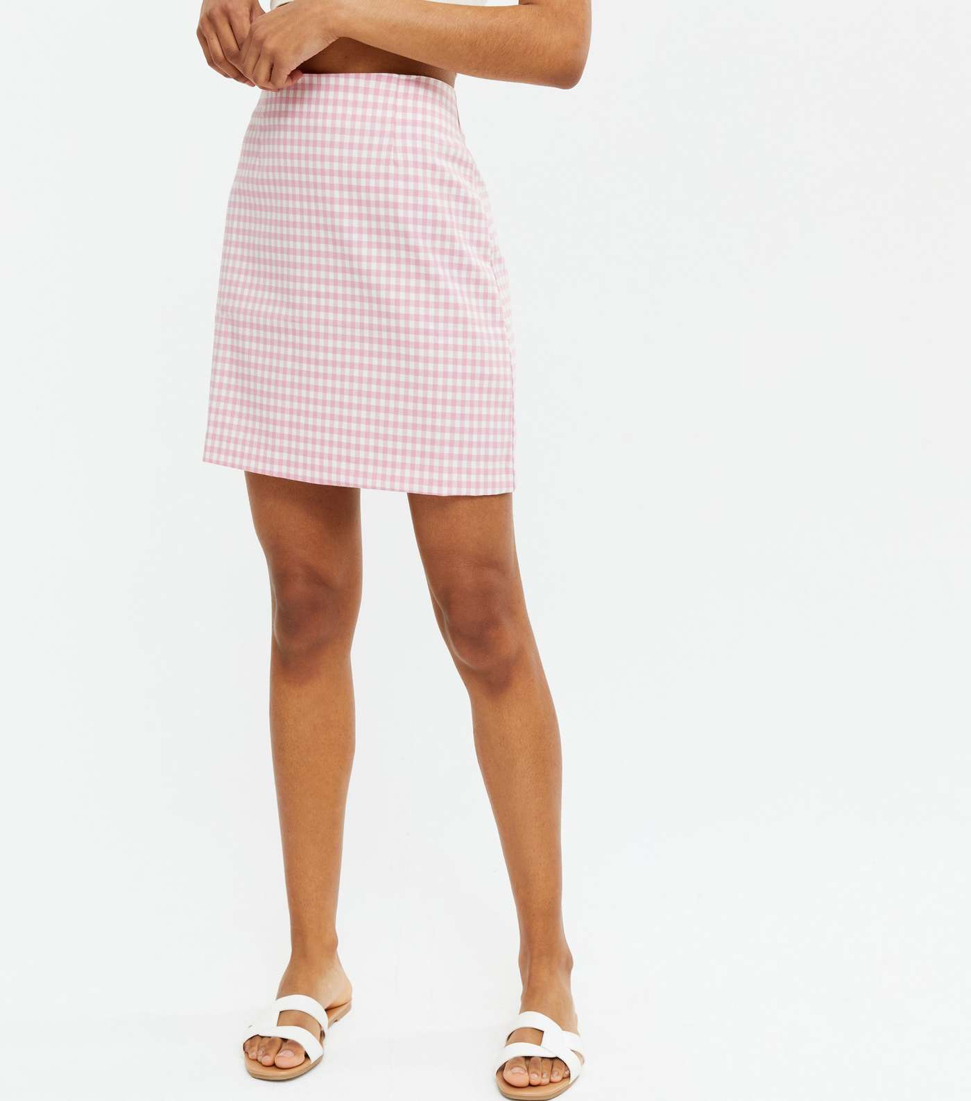 Pink Gingham High Waist A-Line Skirt  Image 2