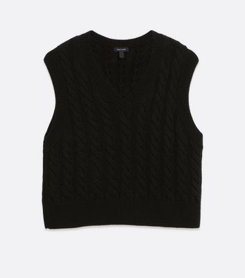 Image of Black Cable Knit Vest Jumper New Look