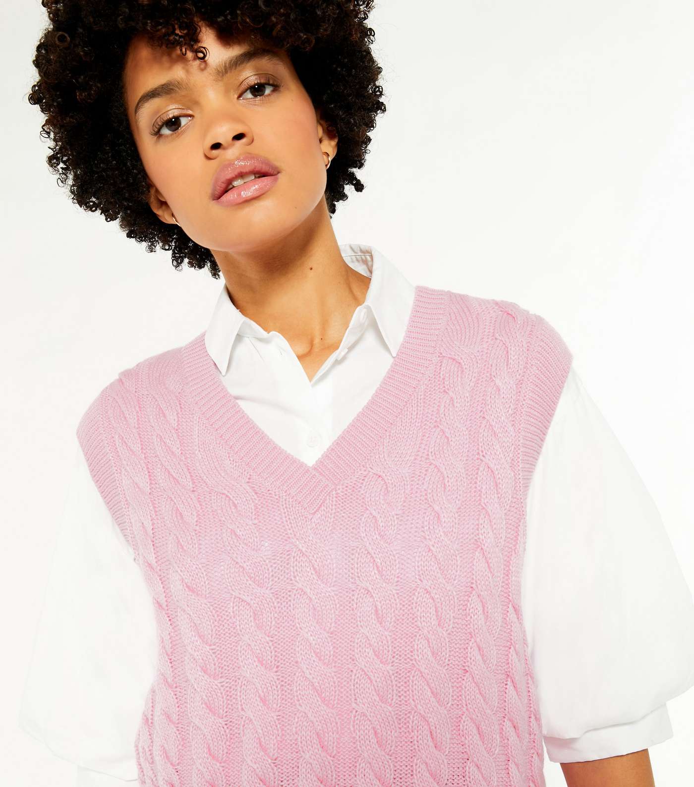 Bright Pink Cable Knit Vest Jumper Image 4