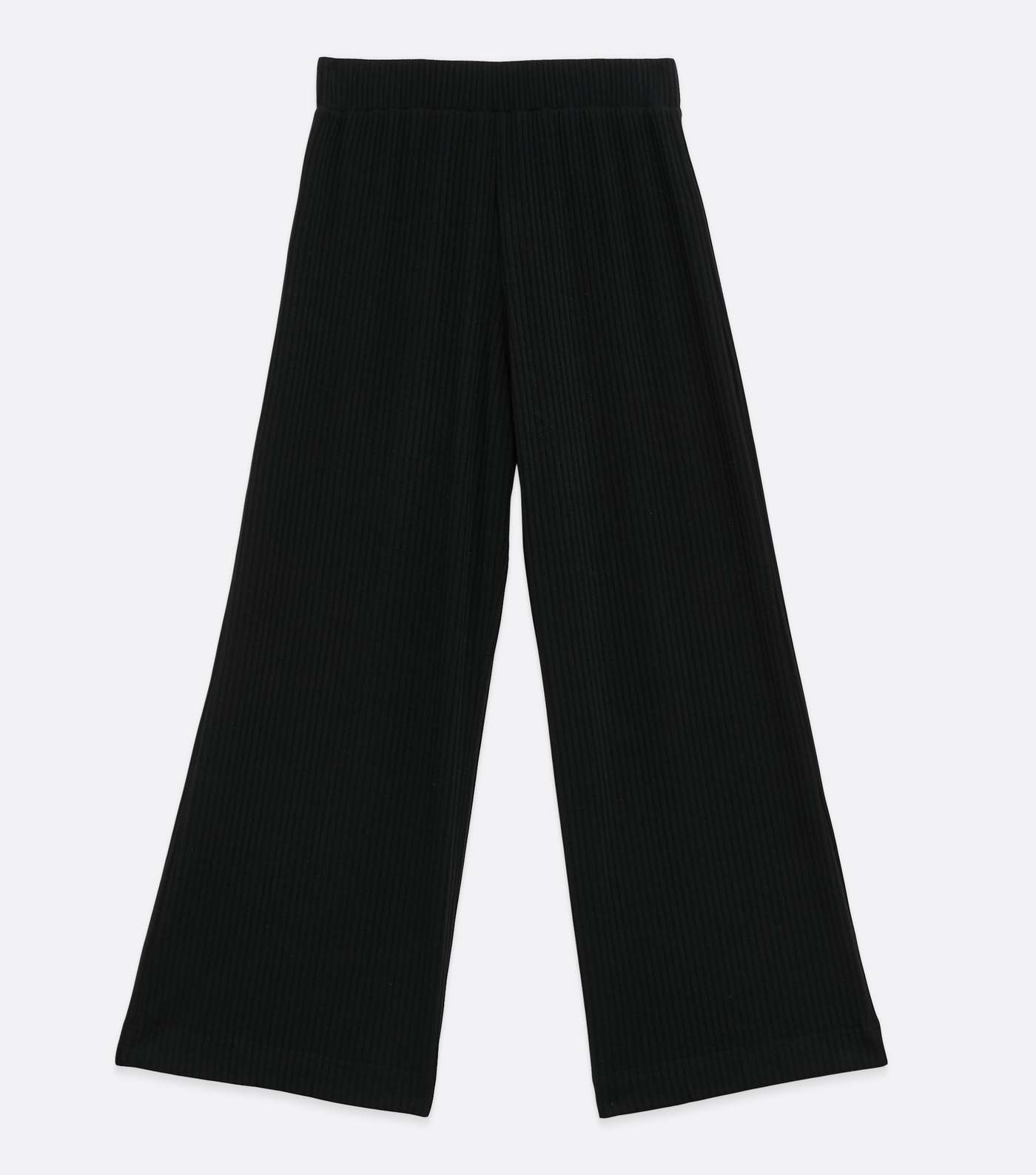Petite Black Ribbed High Waist Wide Leg Trousers Image 5