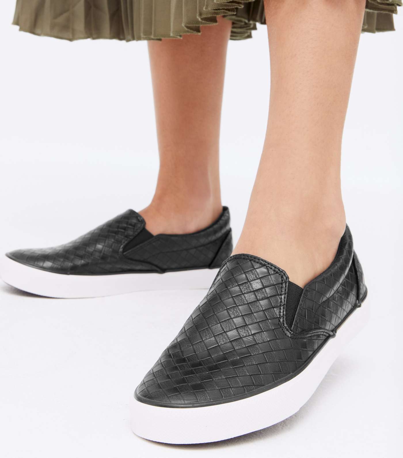 Black Woven Slip On Trainers Image 2